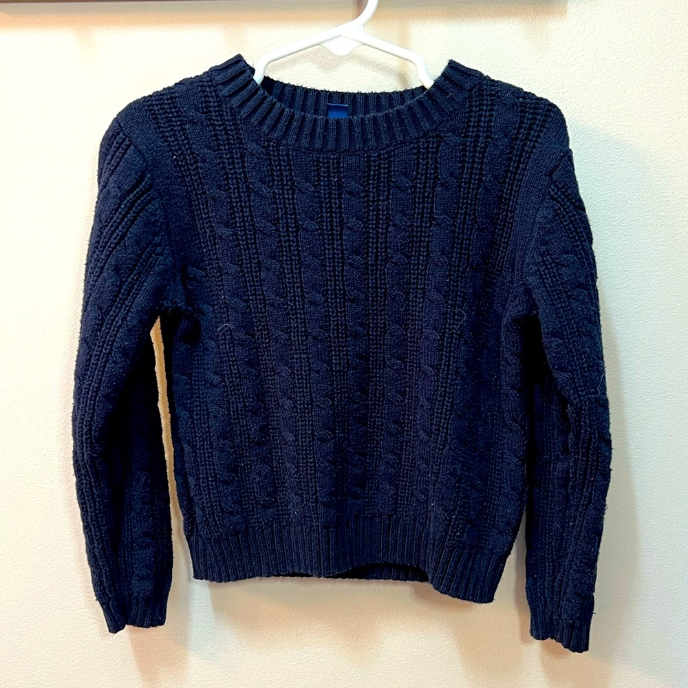 Uniqlo size 3/4T unisex navy cable knit sweater